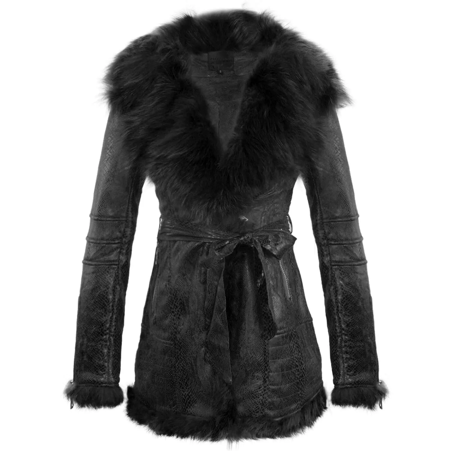 Natural Fox Fur Fleece Slim Fit Long Coat