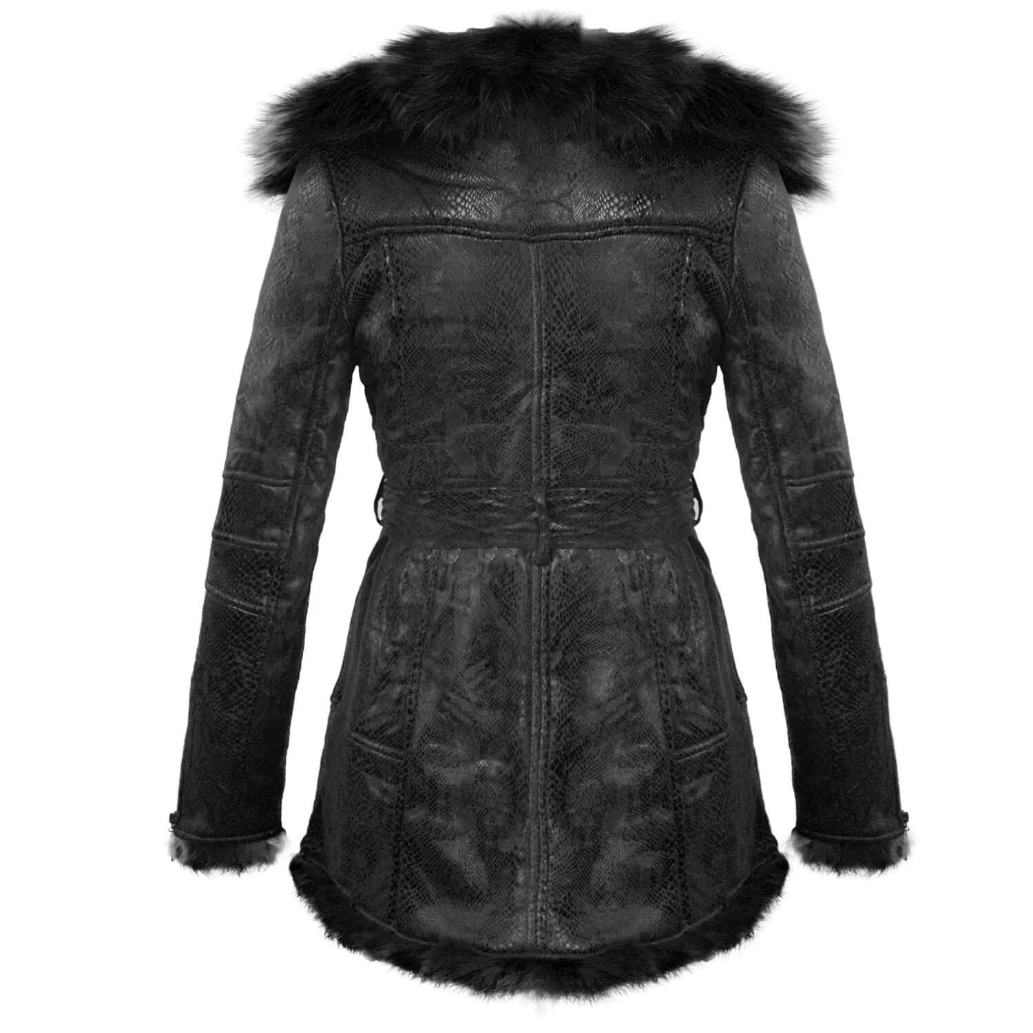 Natural Fox Fur Fleece Slim Fit Long Coat