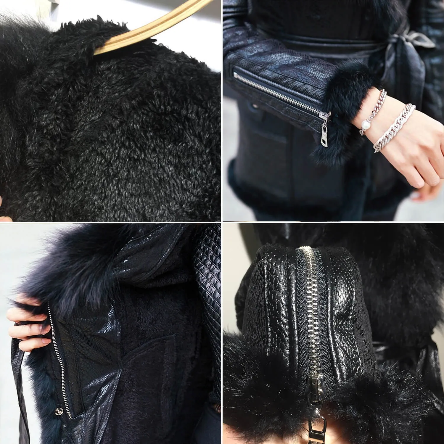 Natural Fox Fur Fleece Slim Fit Long Coat