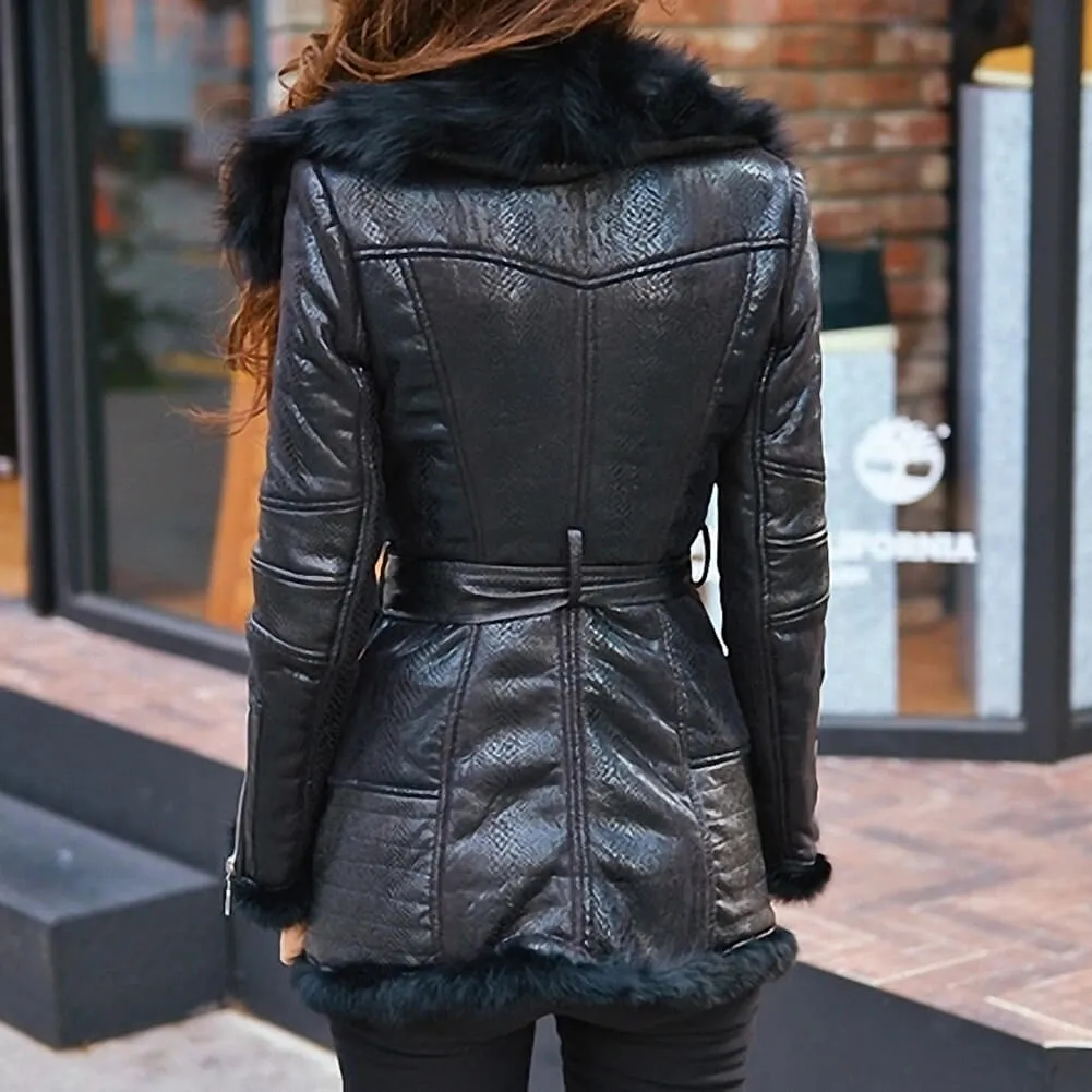 Natural Fox Fur Fleece Slim Fit Long Coat