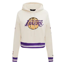 NBA LOS ANGELES LAKERS RETRO CLASSIC WOMEN'S CROPPED PO HOODIE (EGGSHELL/ PURPLE)