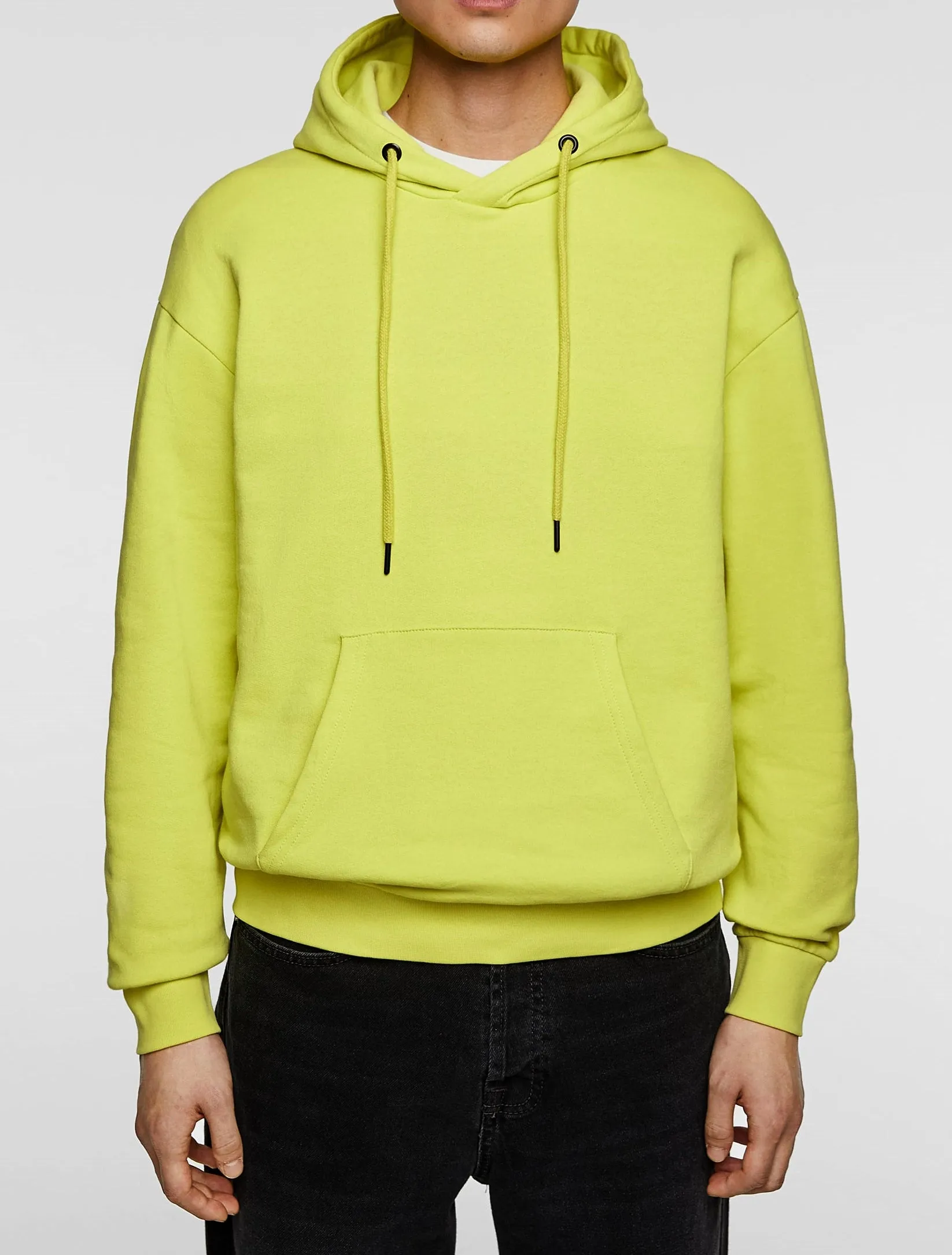 Neon Yellow Streetwear Men Long Sleeve Patch Outpocket Hoodie / Gym Oversized