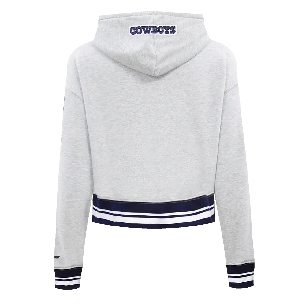 NFL DALLAS COWBOYS SCRIPT TAIL WOMEN'S RIB FLC CROPPED PO HOODIE (HEATHER GREY/MIDNIGHT NAVY)