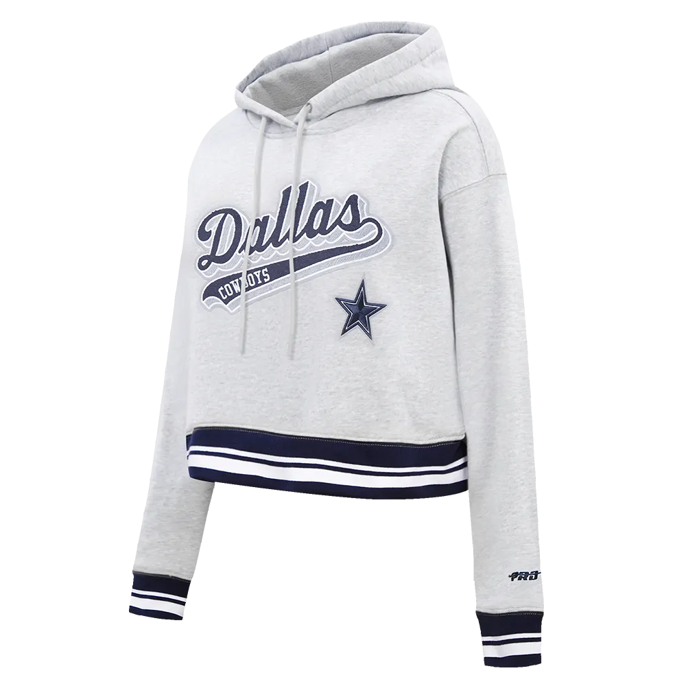 NFL DALLAS COWBOYS SCRIPT TAIL WOMEN'S RIB FLC CROPPED PO HOODIE (HEATHER GREY/MIDNIGHT NAVY)