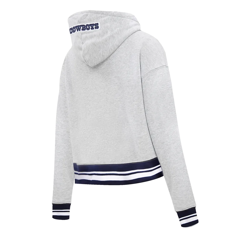 NFL DALLAS COWBOYS SCRIPT TAIL WOMEN'S RIB FLC CROPPED PO HOODIE (HEATHER GREY/MIDNIGHT NAVY)