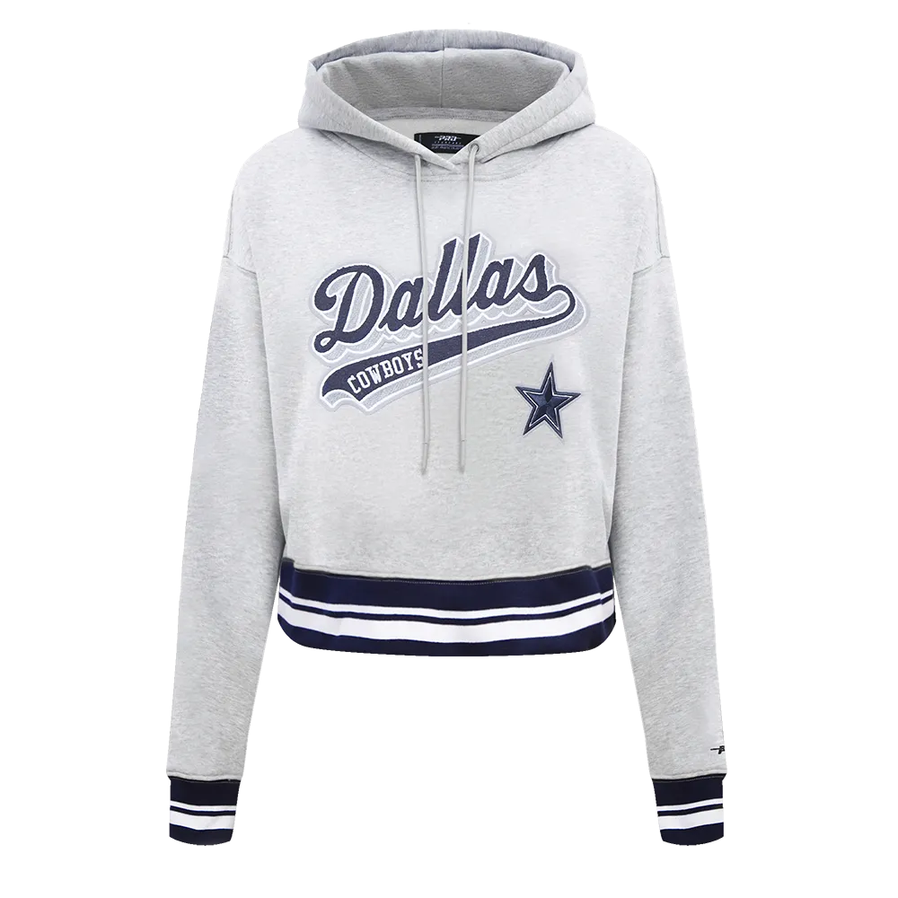 NFL DALLAS COWBOYS SCRIPT TAIL WOMEN'S RIB FLC CROPPED PO HOODIE (HEATHER GREY/MIDNIGHT NAVY)