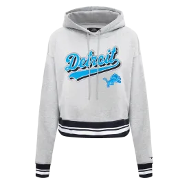 NFL DETROIT LIONS SCRIPT TAIL WOMEN'S RIB FLC CROPPED PO HOODIE (HEATHER GRAY/BLACK)