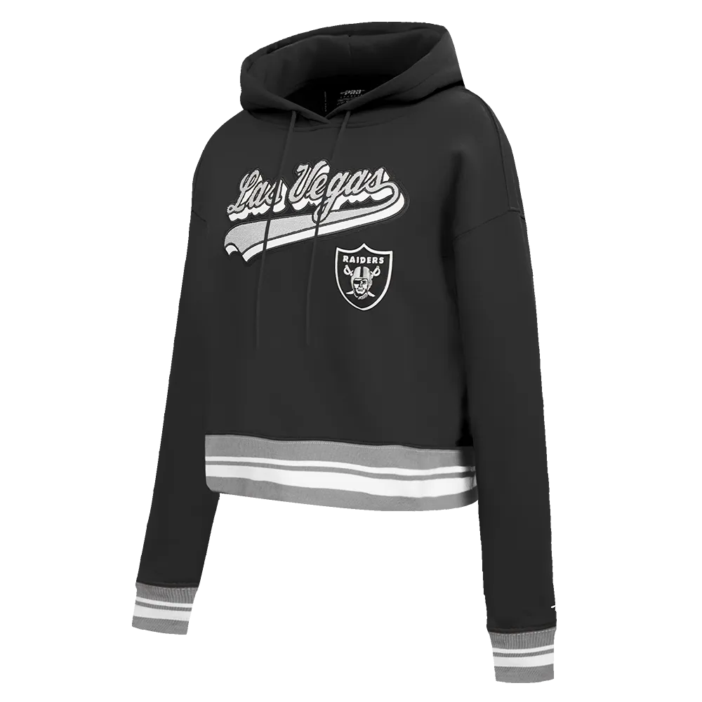 NFL LAS VEGAS RAIDERS SCRIPT TAIL WOMEN'S RIB FLC CROPPED PO HOODIE (BLACK/GRAY)