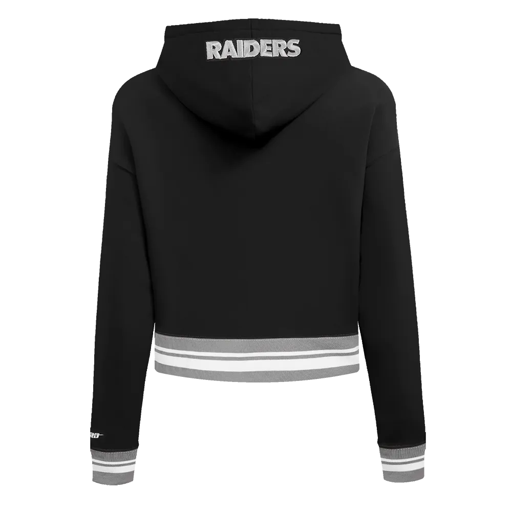 NFL LAS VEGAS RAIDERS SCRIPT TAIL WOMEN'S RIB FLC CROPPED PO HOODIE (BLACK/GRAY)