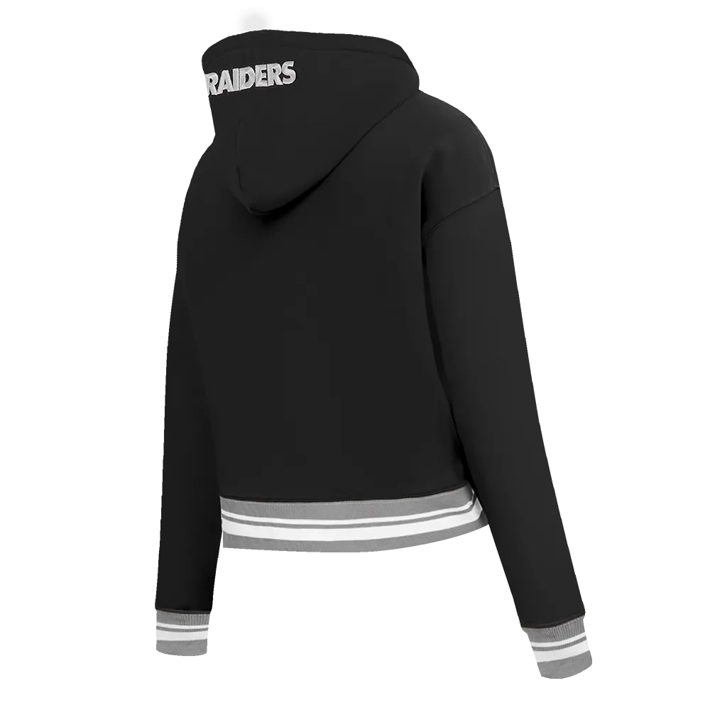 NFL LAS VEGAS RAIDERS SCRIPT TAIL WOMEN'S RIB FLC CROPPED PO HOODIE (BLACK/GRAY)