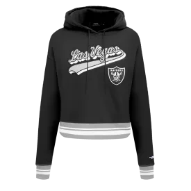 NFL LAS VEGAS RAIDERS SCRIPT TAIL WOMEN'S RIB FLC CROPPED PO HOODIE (BLACK/GRAY)