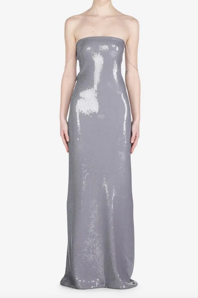 No.21 - Strapless Maxi Dress: Grey Sequin