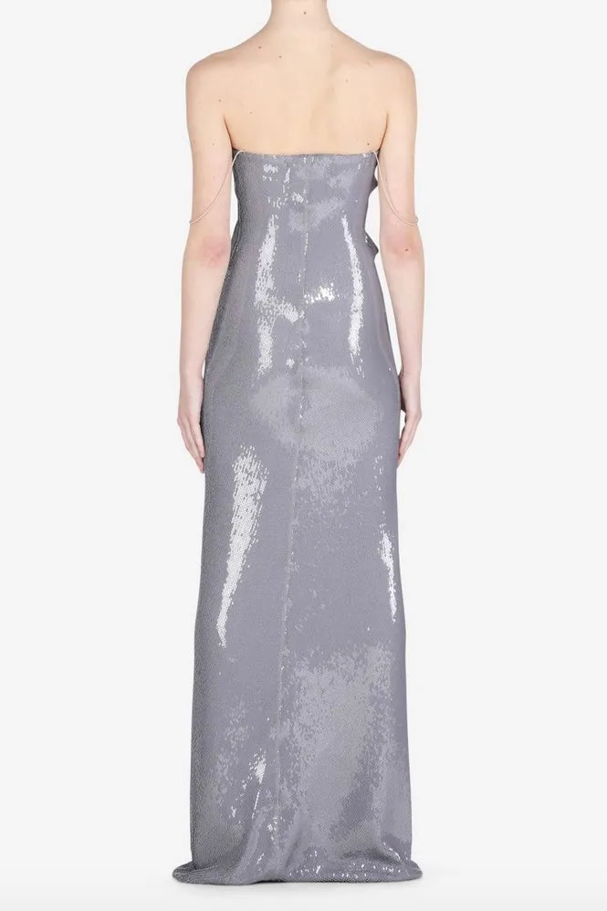 No.21 - Strapless Maxi Dress: Grey Sequin