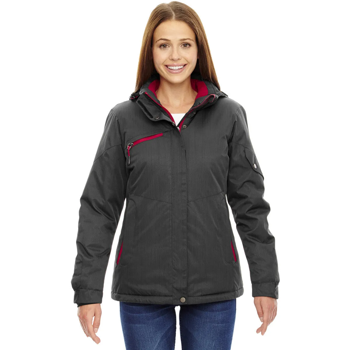 North End Women's Carbon/Claret Red Rivet Textured Twill Insulated Jacket