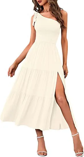 One-shoulder Pleated Layered Hem Dress