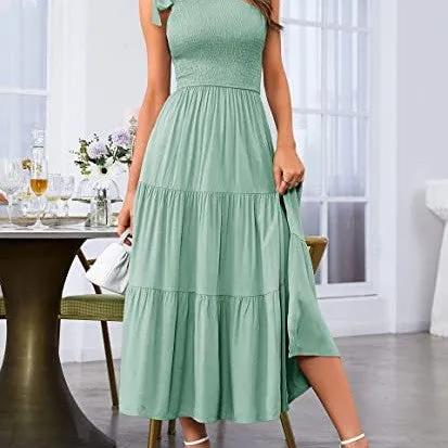 One-shoulder Pleated Layered Hem Dress
