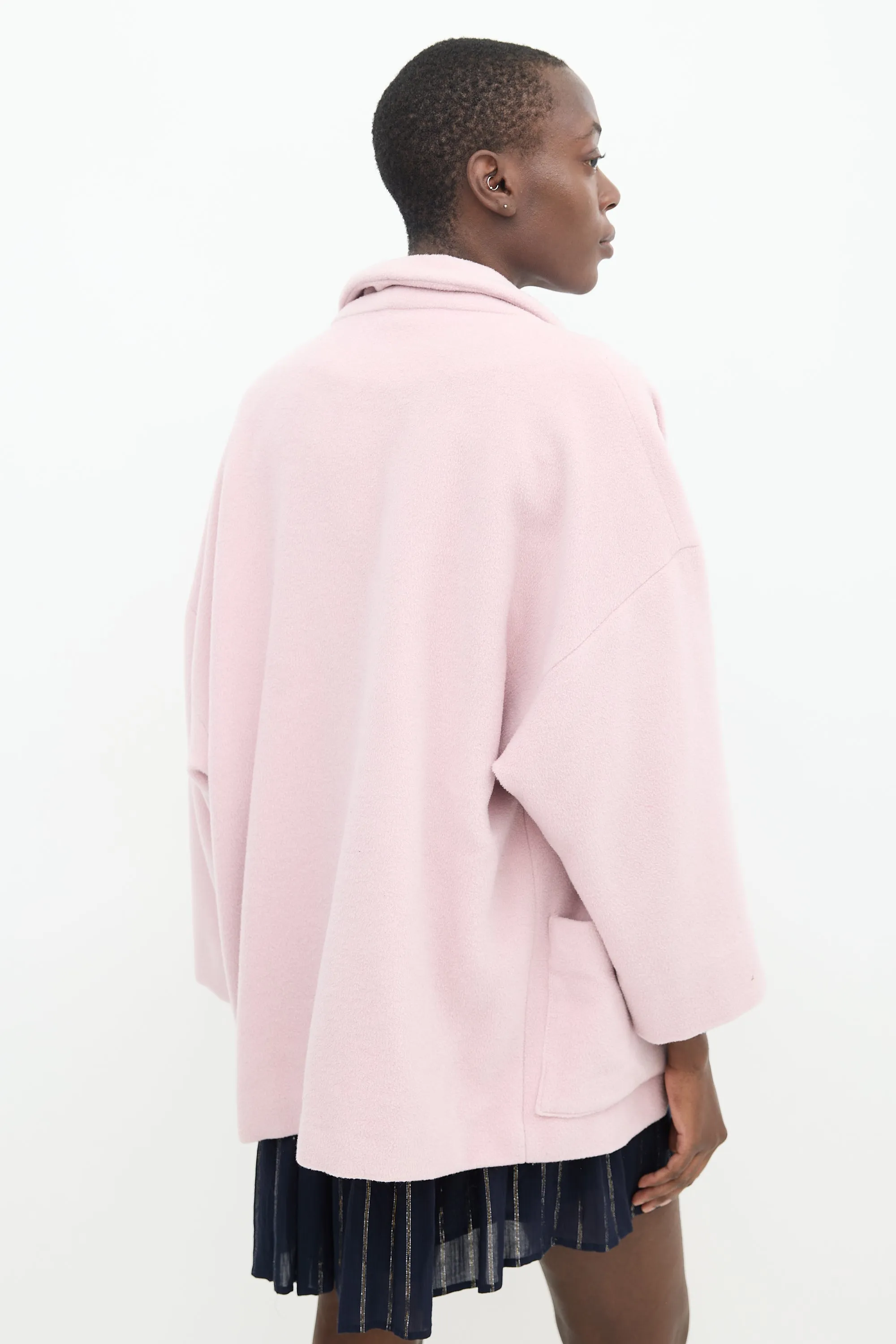 Pink Fleece Shawl Blazer