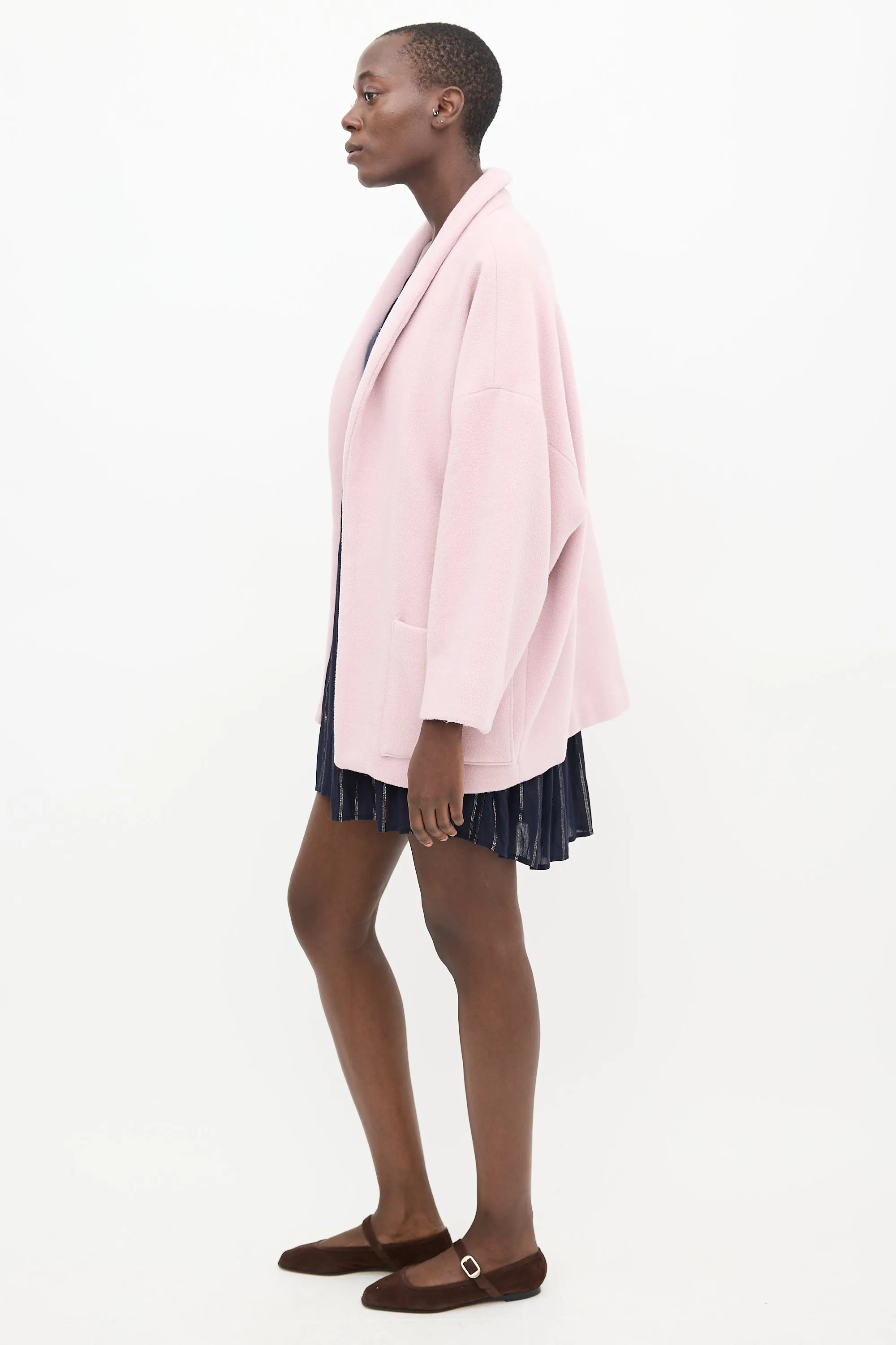 Pink Fleece Shawl Blazer