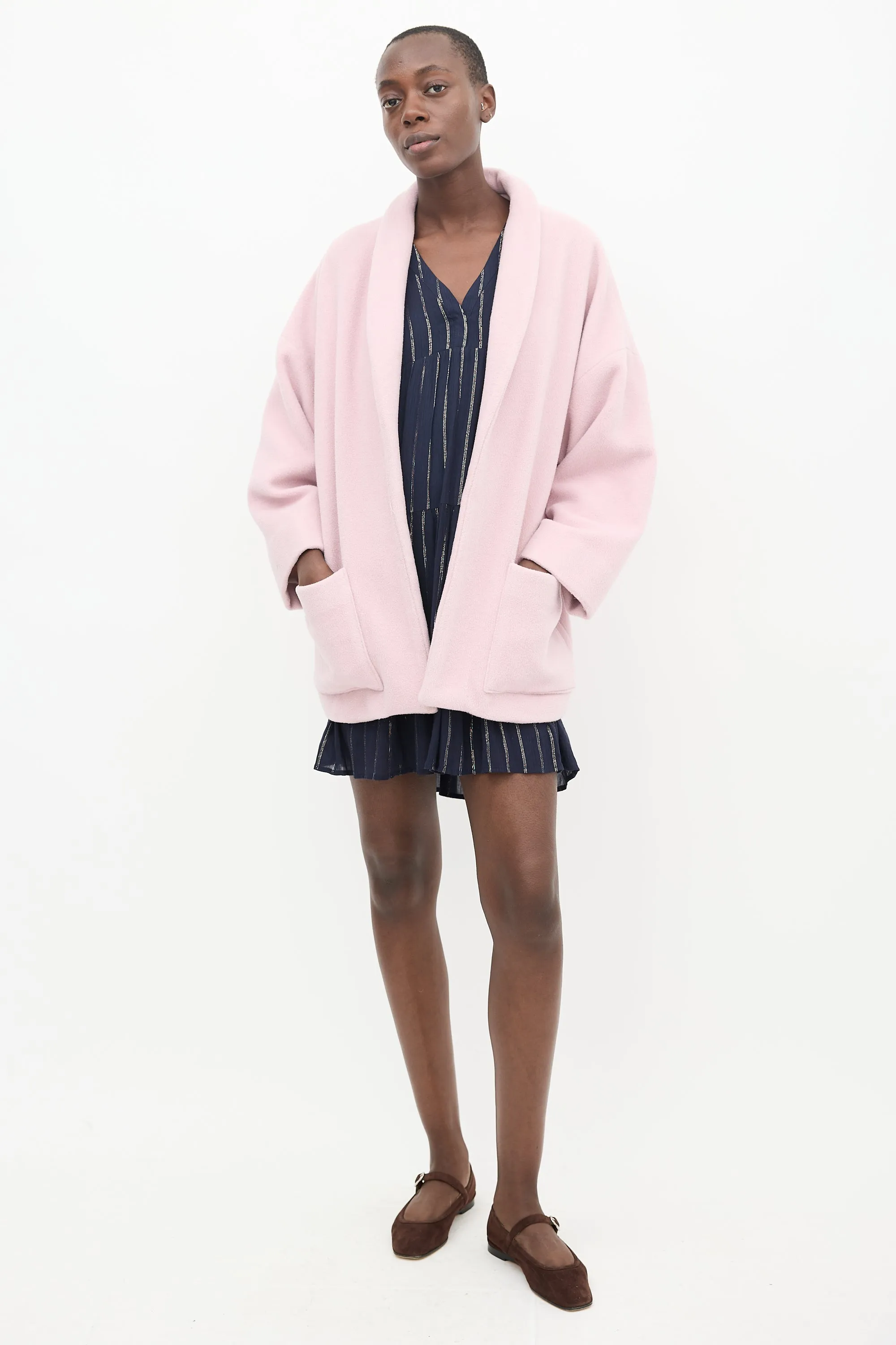 Pink Fleece Shawl Blazer
