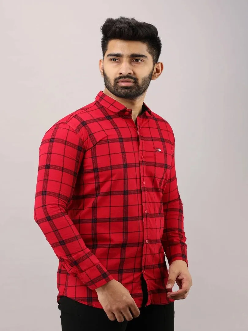 Red Checkered Pure Cotton Formal Shirt