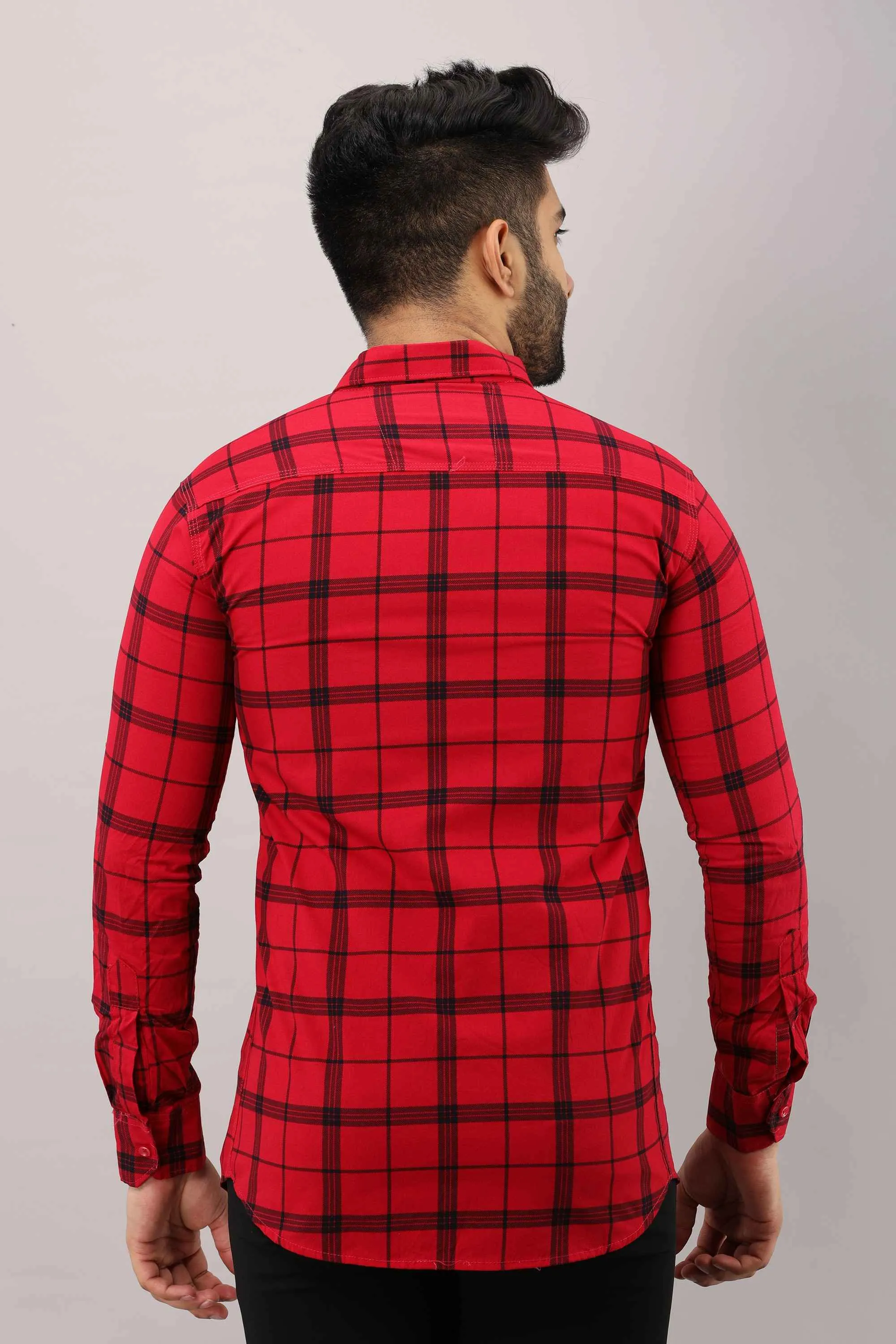 Red Checkered Pure Cotton Formal Shirt