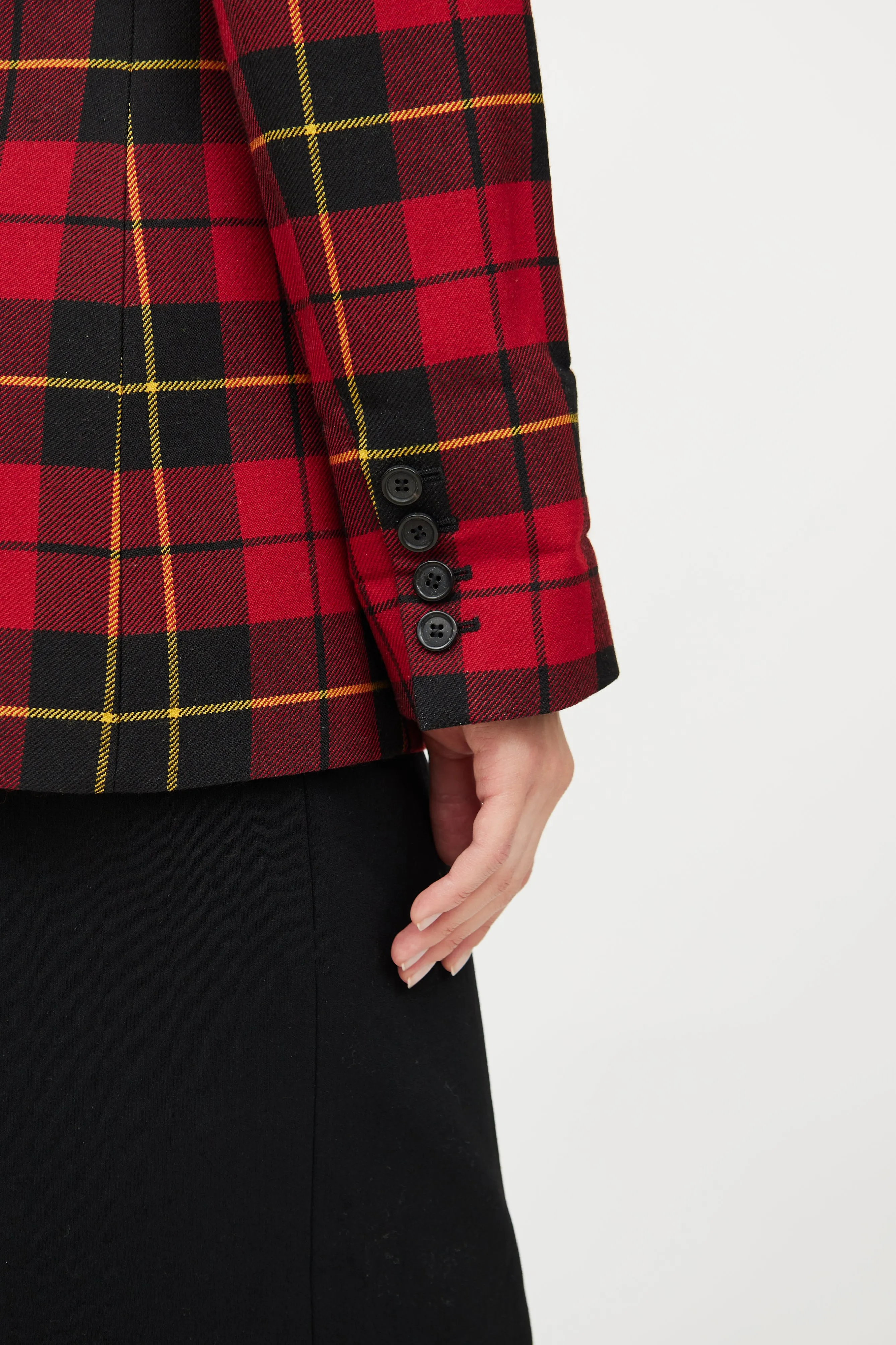 Red Plaid Long Sleeve Blazer