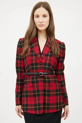 Red Plaid Long Sleeve Blazer