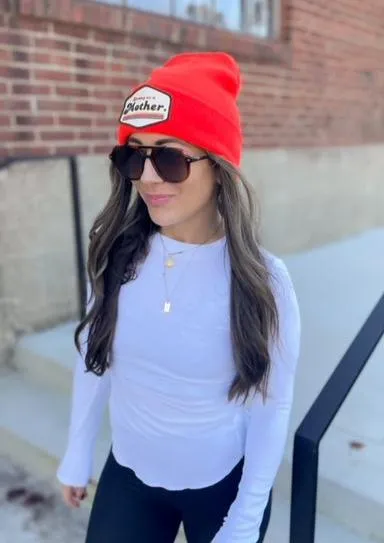 RETRO Mother Patch Beanie - Neon Orange
