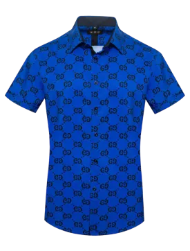 Royal Blue GG Men's Short Sleeve Shirt Fashion Design Luxury Style