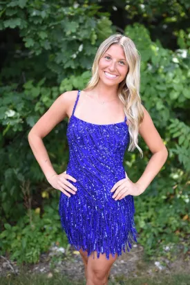 Royal Blue Sequins Scoop Neck Tight Short Homecoming Dress VK24081109