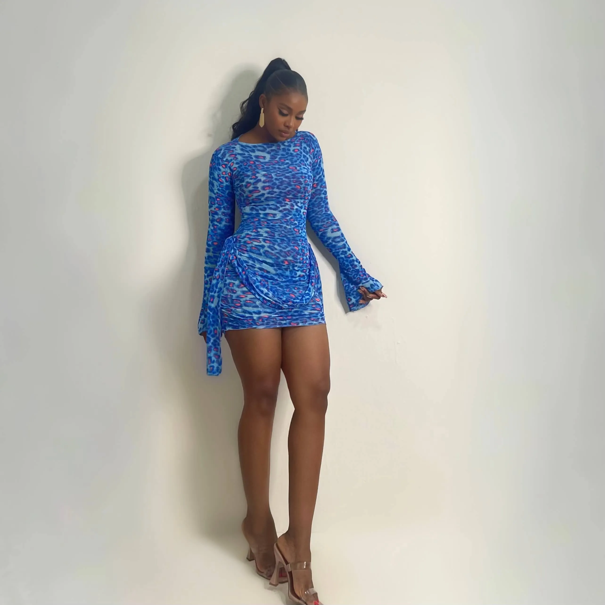 Santorini Mini Dress (Azure Cheetah)