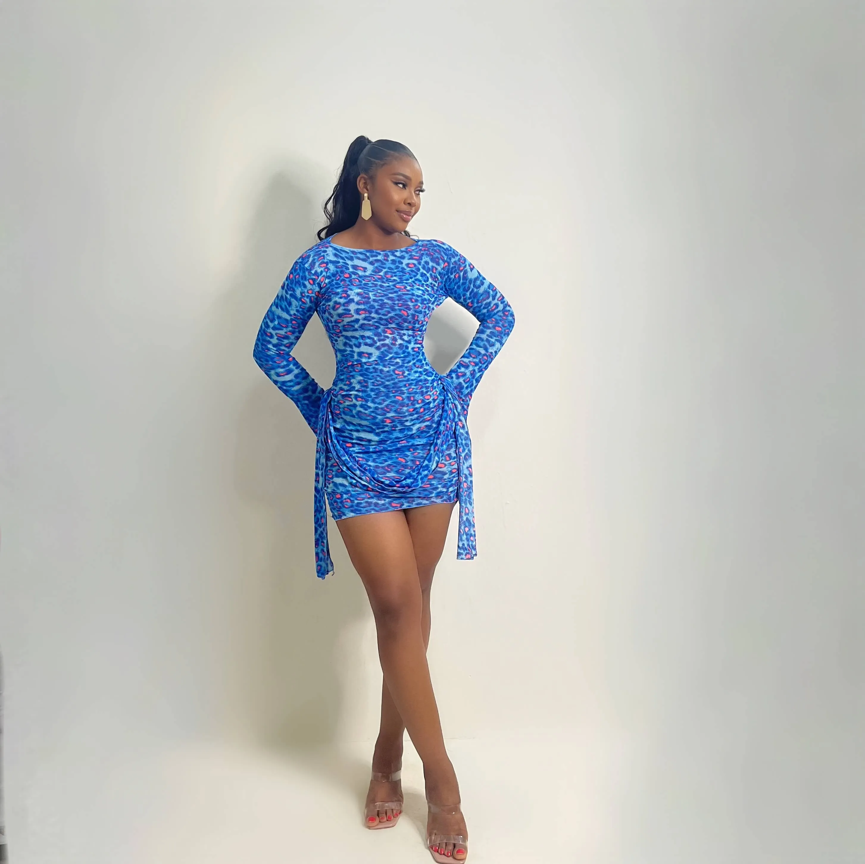 Santorini Mini Dress (Azure Cheetah)