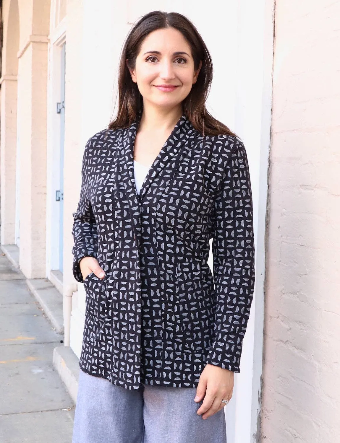 Selene Black Geometric Organic Fleece Blazer