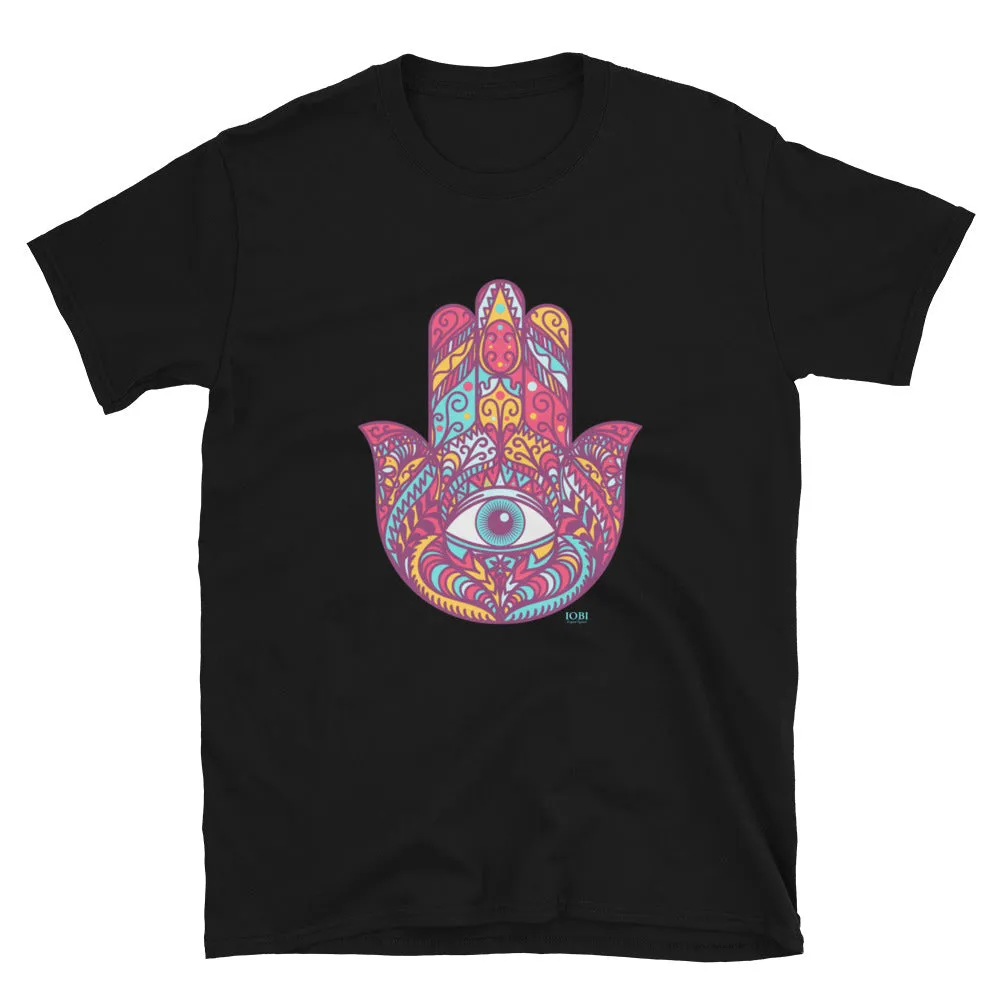 Short-Sleeve Women Soft T-Shirt Red Hamsa Design by IOBI Original Apparel