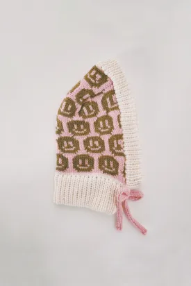 Smiley Aran Salmon, Ivory and Brown Balaclava