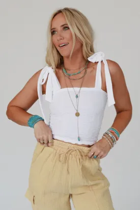 To The City Tie Shoulder Top - White