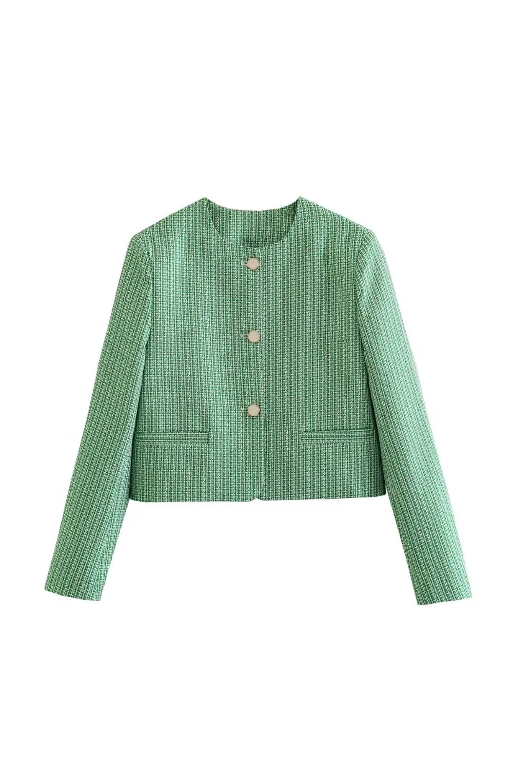 'Victoria'  Textured Round-Neck Blazer Jacket