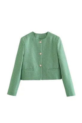 'Victoria'  Textured Round-Neck Blazer Jacket