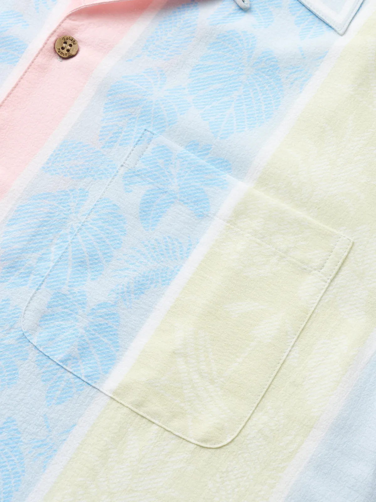 Vintage Tropical Patterns Seersucker Camp Shirt